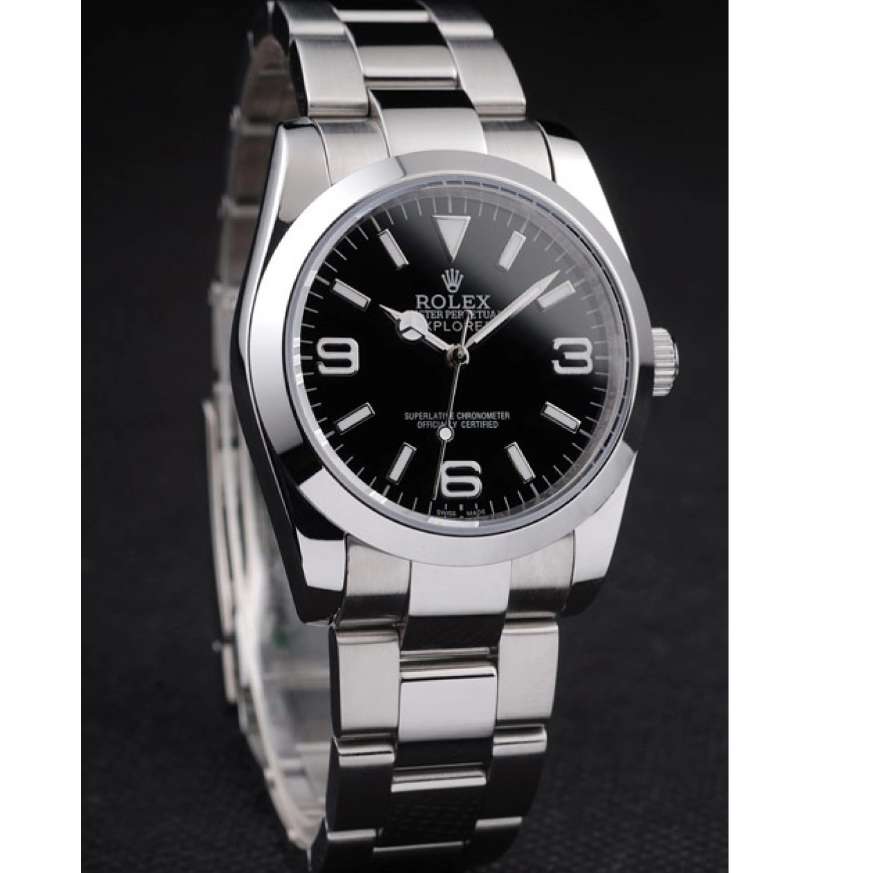 Aaa replica watch Dial Polished Rolex 98087 Explorer Black Stainless Steel 0823